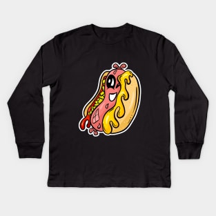 Cute Hotdog Cartoon Character - Wiener Kids Long Sleeve T-Shirt